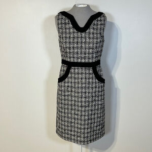 Milly Of New York Wool Tweed Sleeveless Sheath Dress Women’s Size 8 Black White